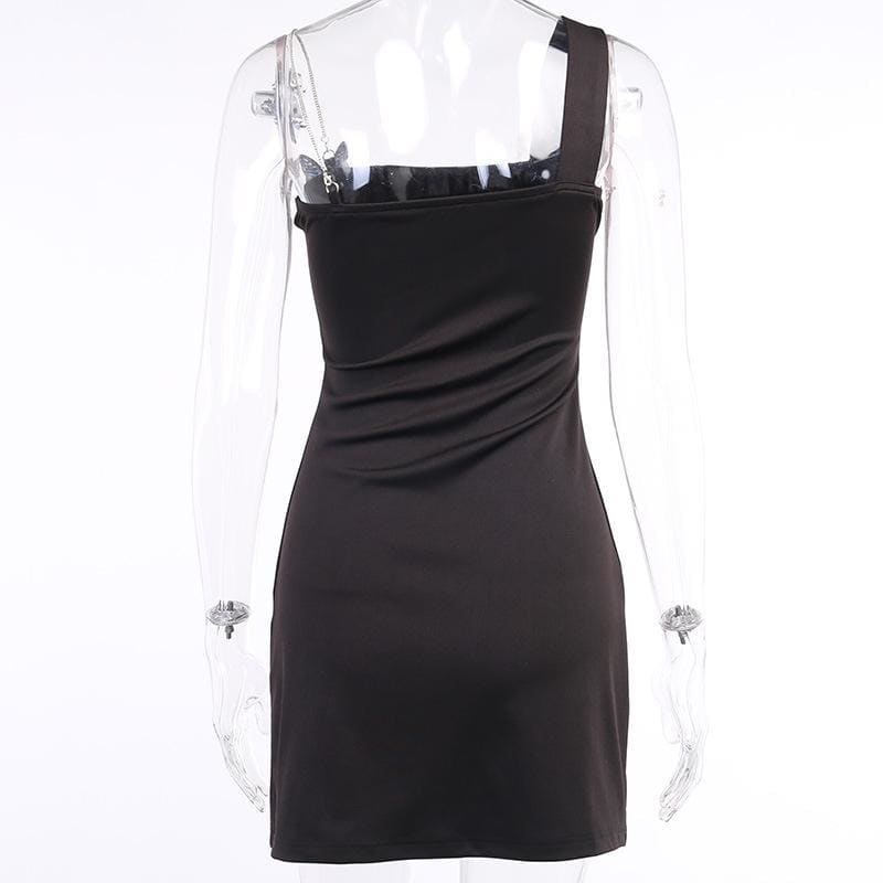 Punk Shoulder Belt Black Butterfly Dress