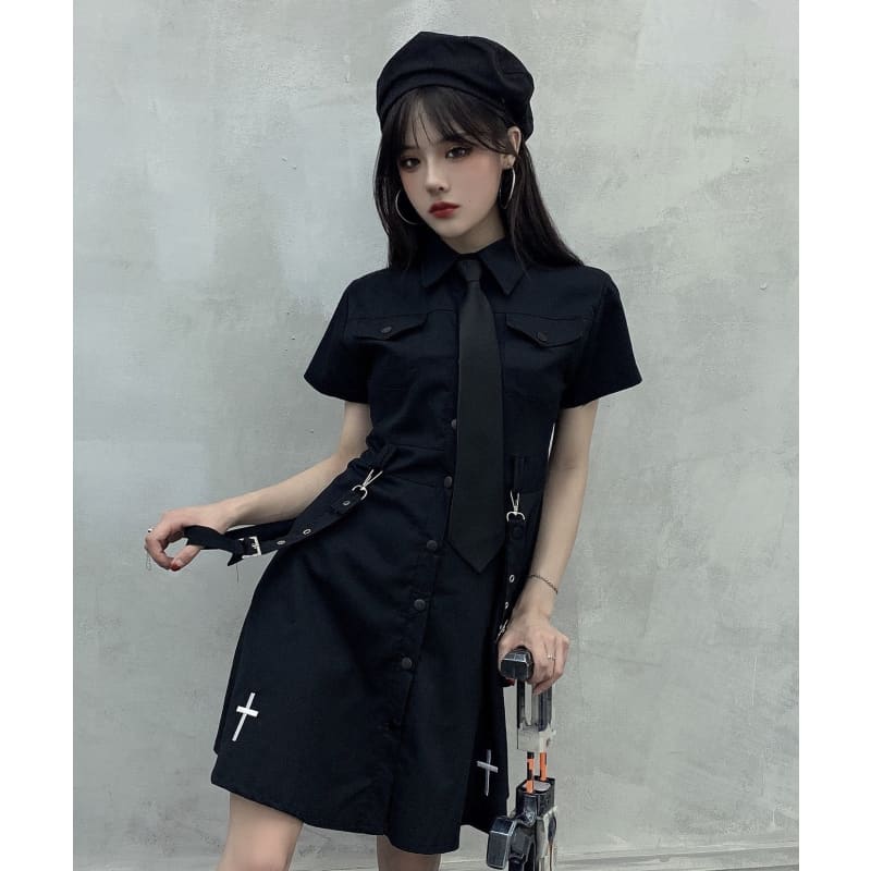 Punk Style Belts Short Sleeve Cross Dress EE0901