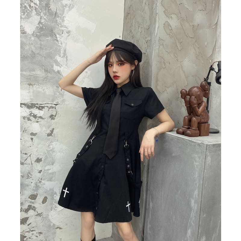 Punk Style Belts Short Sleeve Cross Dress EE0901