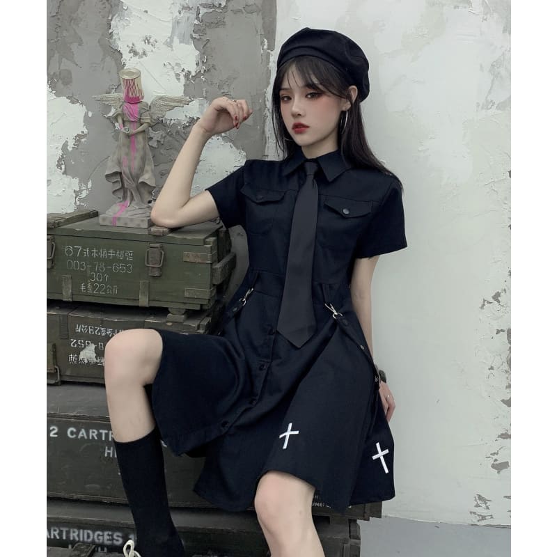 Punk Style Belts Short Sleeve Cross Dress EE0901