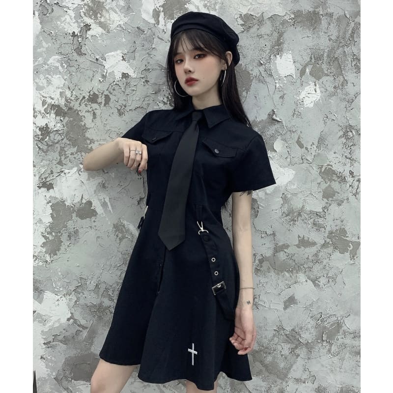 Punk Style Belts Short Sleeve Cross Dress EE0901