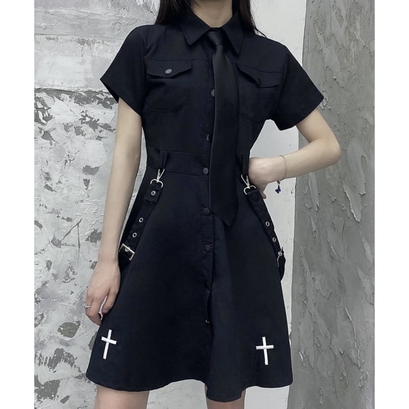 Punk Style Belts Short Sleeve Cross Dress EE0901