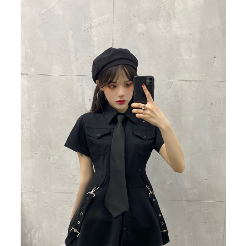 Punk Style Belts Short Sleeve Cross Dress EE0901