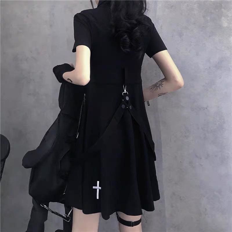 Punk Style Belts Short Sleeve Cross Dress EE0901