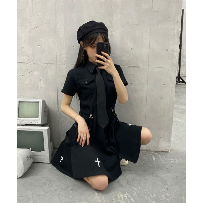 Punk Style Belts Short Sleeve Cross Dress EE0901