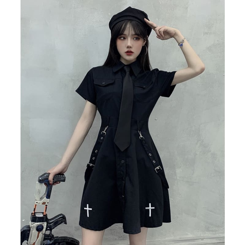 Punk Style Belts Short Sleeve Cross Dress EE0901