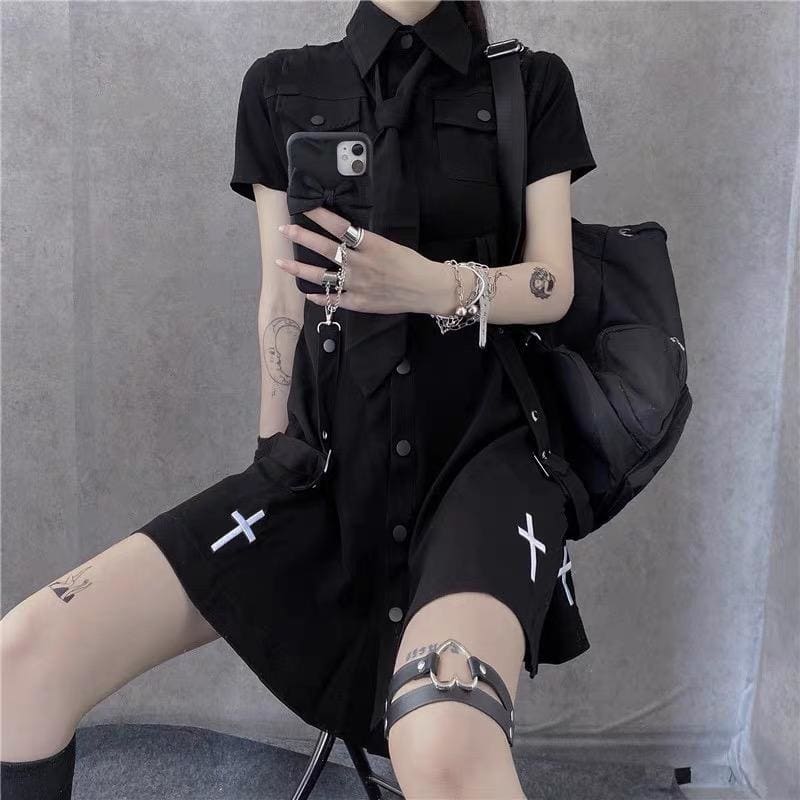Punk Style Belts Short Sleeve Cross Dress EE0901