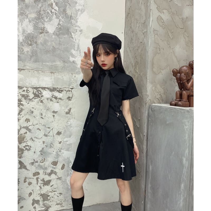 Punk Style Belts Short Sleeve Cross Dress EE0901