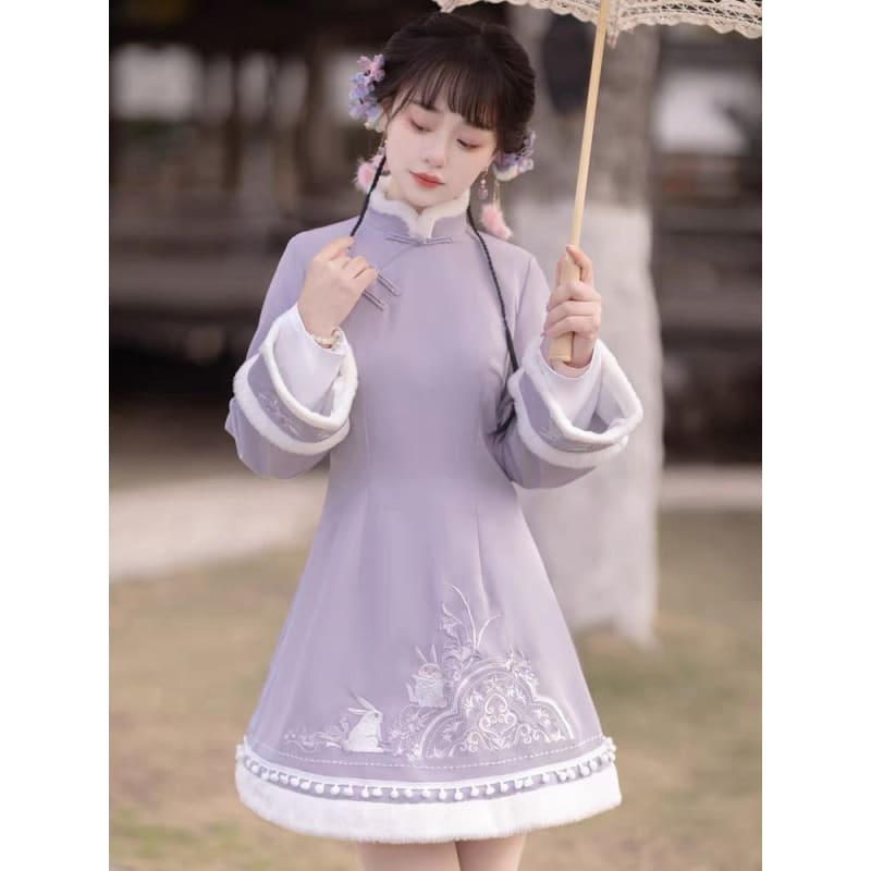 Purple Bunny Cheongsam Dress
