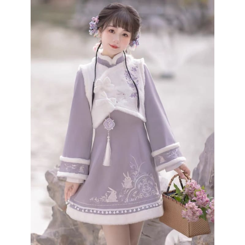 Purple Bunny Cheongsam Dress