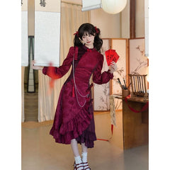 Red Chinese Silk Cheongsam Dress