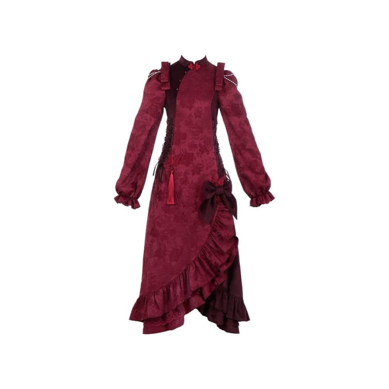 Red Chinese Silk Cheongsam Dress