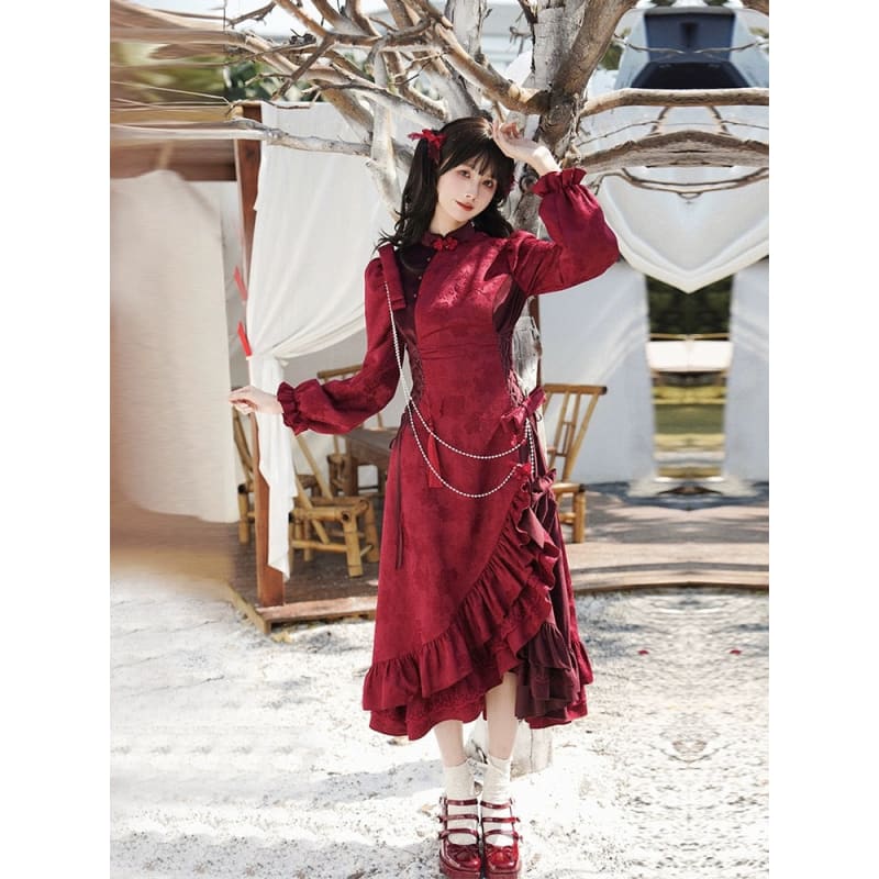 Red Chinese Silk Cheongsam Dress