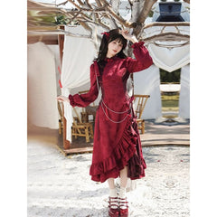 Red Chinese Silk Cheongsam Dress