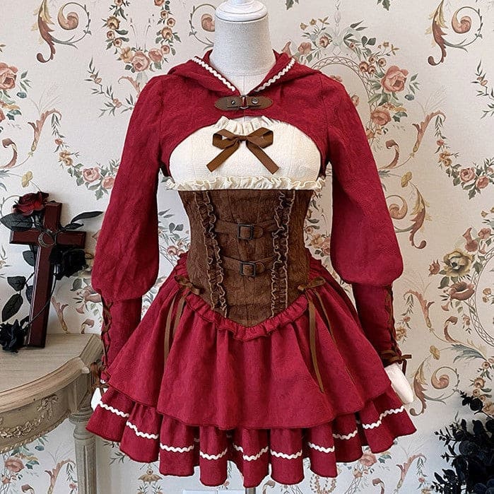 Reservation Lolita Red Hunter Amber JKS Dress Full Set