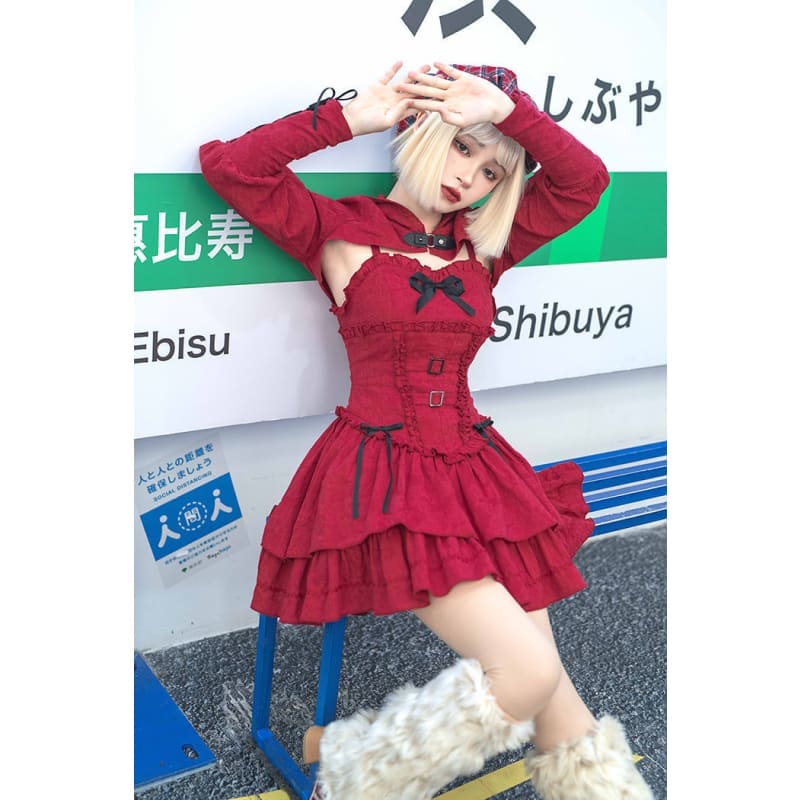 Reservation Lolita Red Hunter Amber JKS Dress Full Set