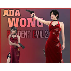 Resident Evil 4 Ada Wong Golden Butterfly Red Dress Cosplay Costume