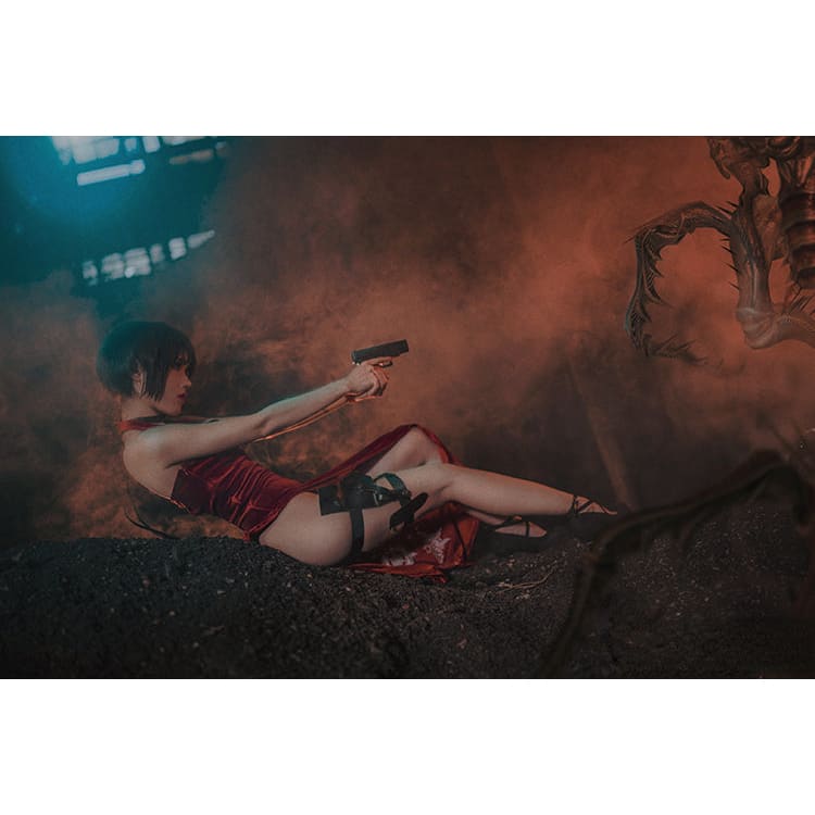 Resident Evil 4 Ada Wong Golden Butterfly Red Dress Cosplay Costume