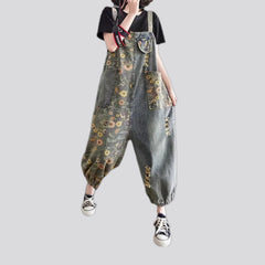 Retro boho fashion baggy women's denim dungaree