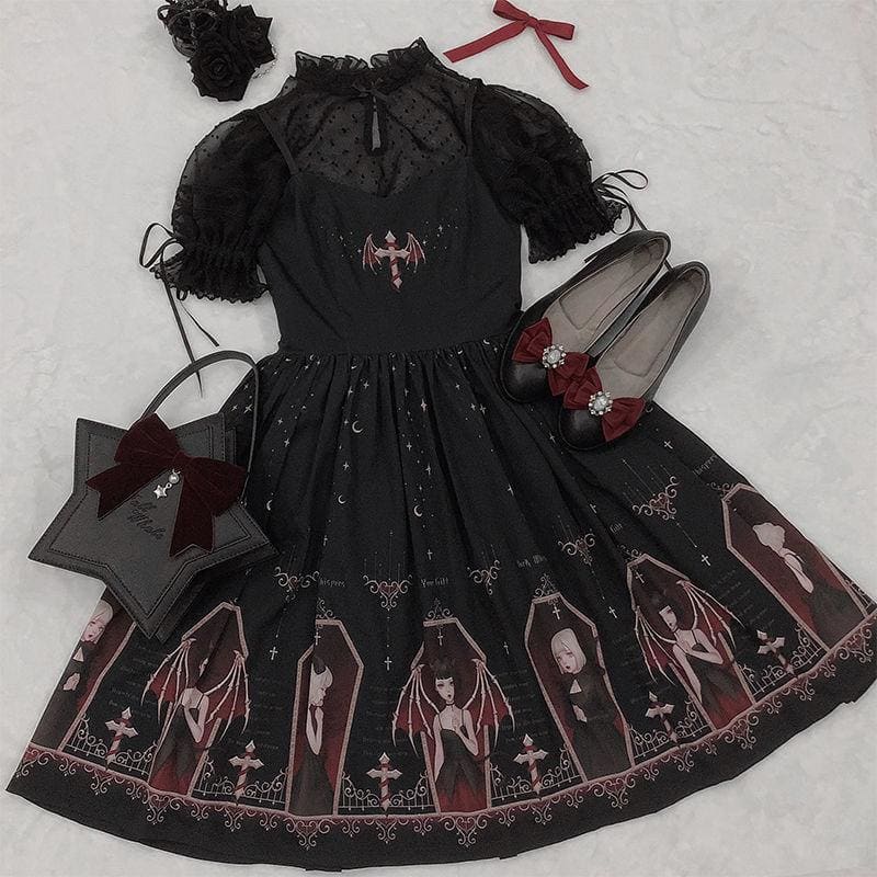 Retro Gothic Court Lolita Halter Straps Dress
