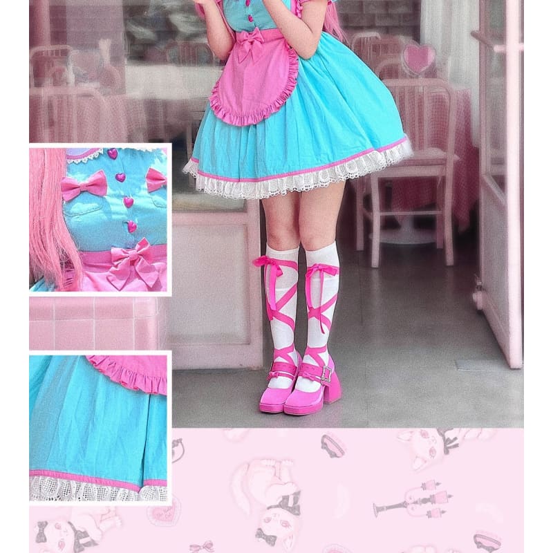 Retro Neon Bubble Gum Rollerskate Maid Lolita Dress