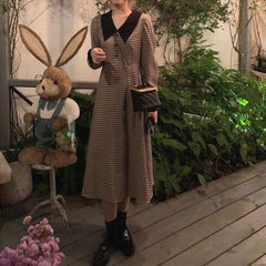 S-4XL Plus Size Long Sleeve High Waist Vintage Plaid Dress