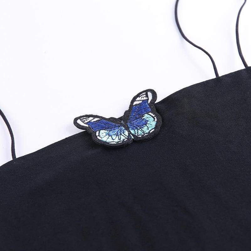 Simple Cute Black Dress Blue Butterfly Dress EE0860