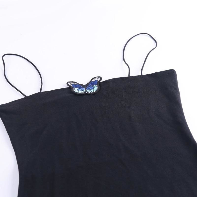 Simple Cute Black Dress Blue Butterfly Dress EE0860