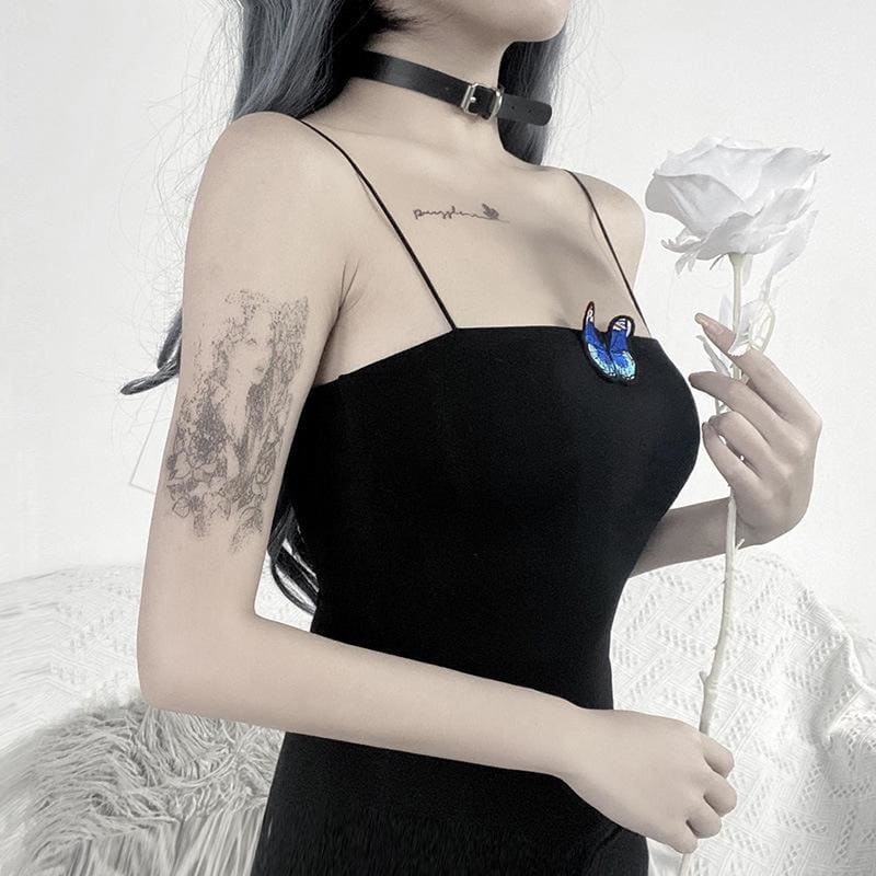 Simple Cute Black Dress Blue Butterfly Dress EE0860