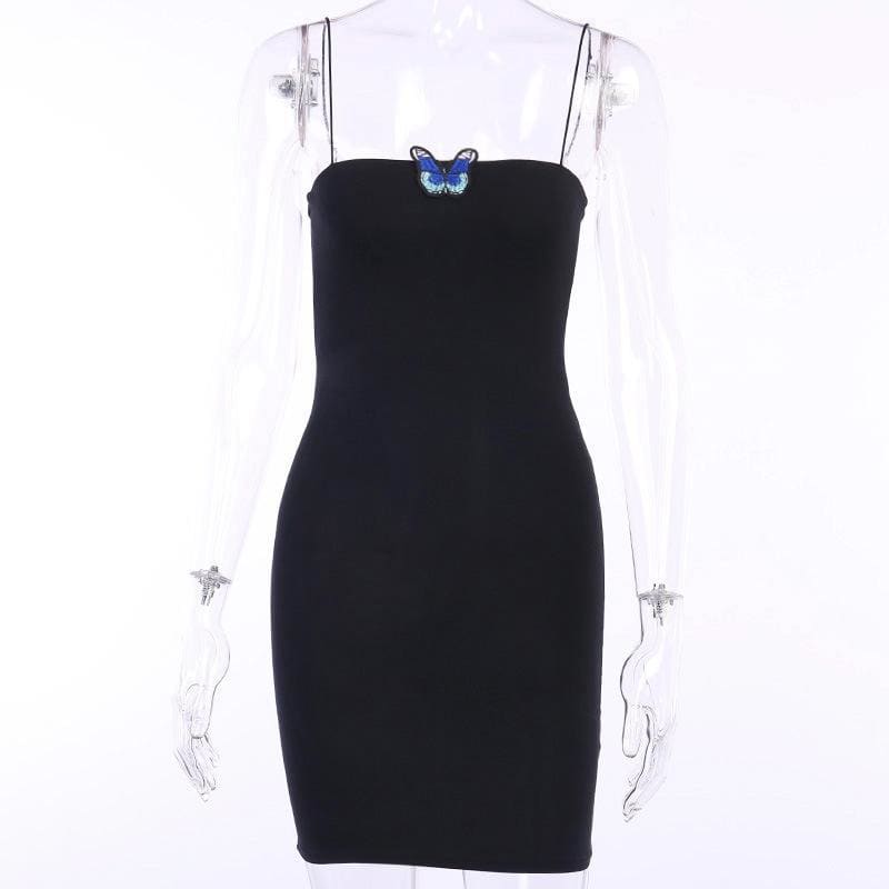 Simple Cute Black Dress Blue Butterfly Dress EE0860
