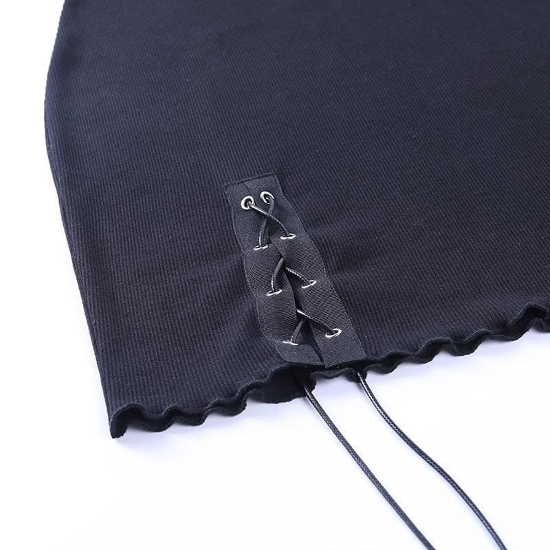 Simple Goth Side Lace Hip Drawstring Dress EE0855