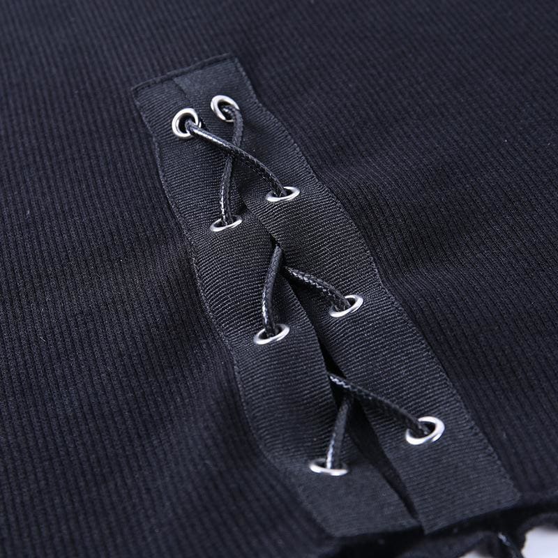 Simple Goth Side Lace Hip Drawstring Dress EE0855