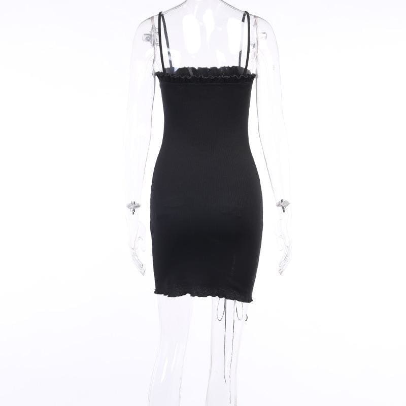 Simple Goth Side Lace Hip Drawstring Dress EE0855