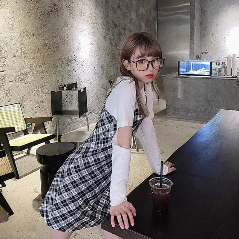 Sleeveless Plaid Spaghetti Strap Slim Fit Slip Dress