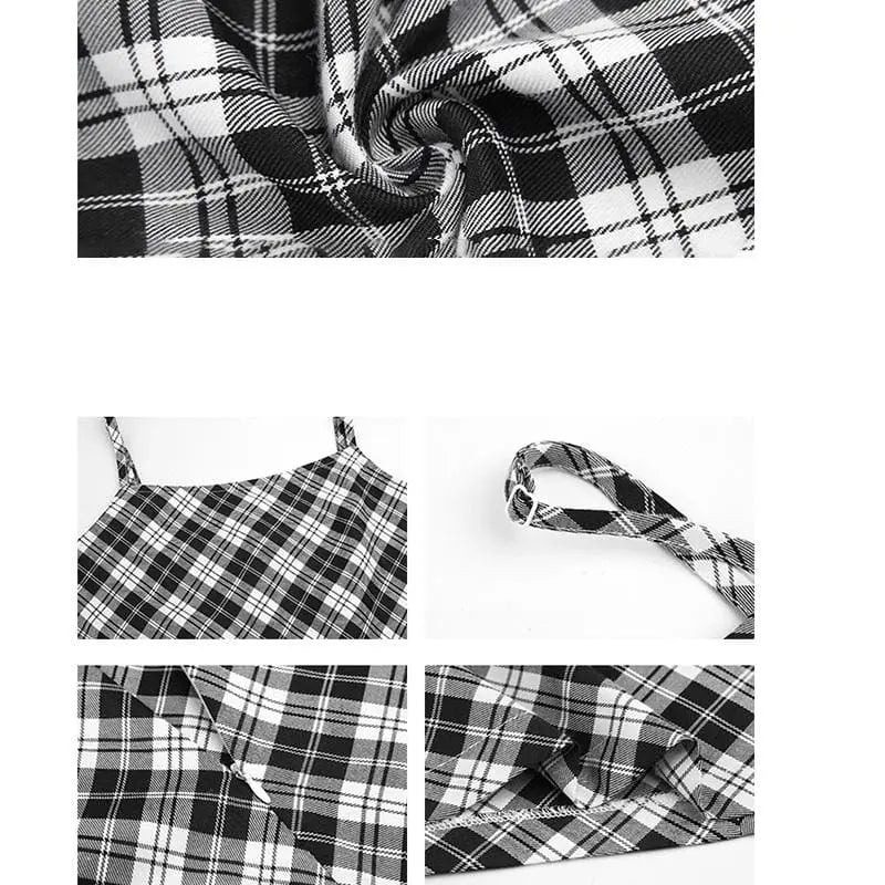 Sleeveless Plaid Spaghetti Strap Slim Fit Slip Dress