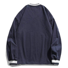 Embroidered Letters V-Collar Dropped Shoulder Sweatshirt