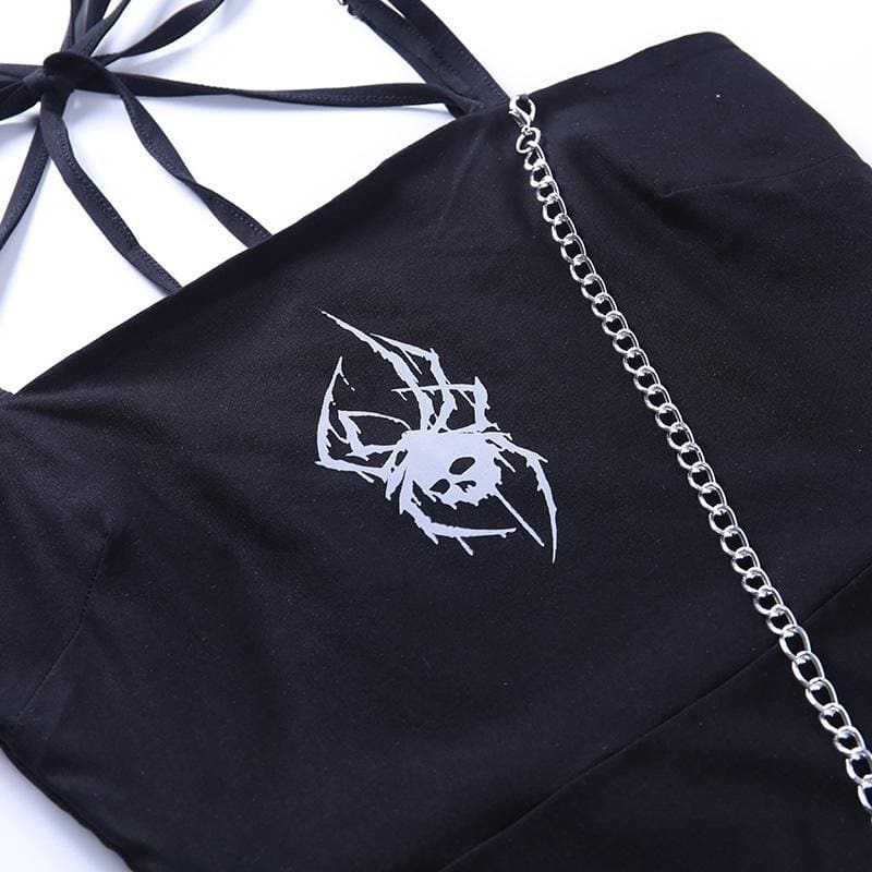 Spider Skull Suspender Black Dress EE0890