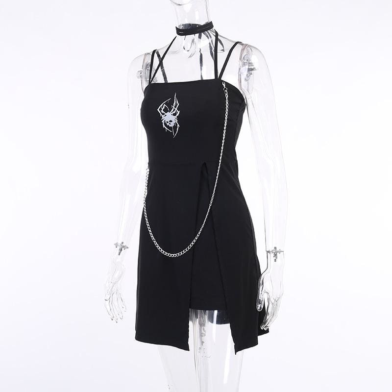 Spider Skull Suspender Black Dress EE0890