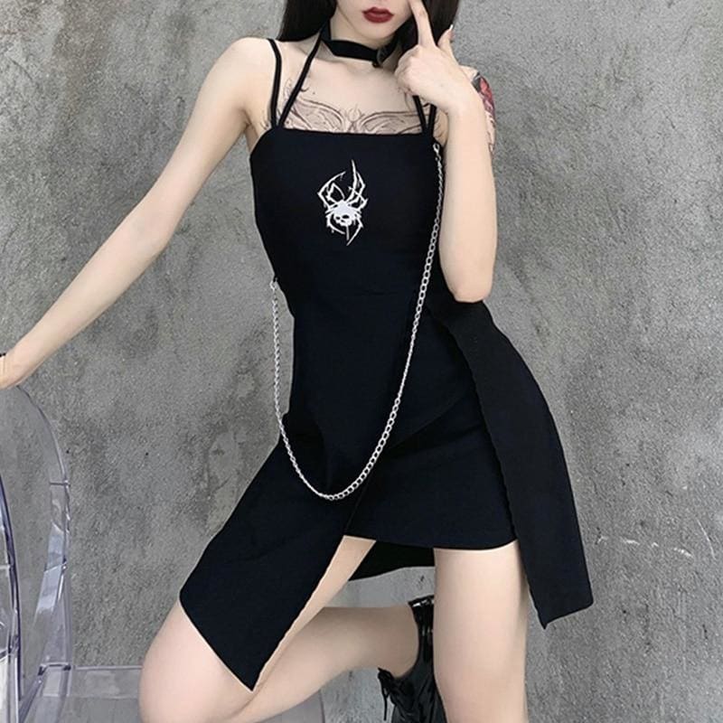 Spider Skull Suspender Black Dress EE0890