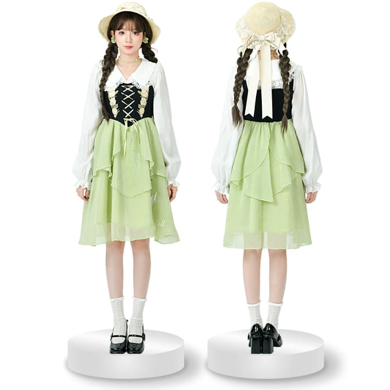 Spring Lovely Flower Girl Green Dress