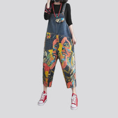 Stylish street art baggy jean dungaree for women