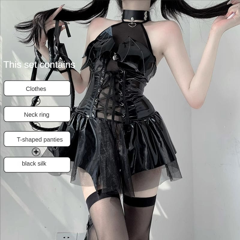 Sweet Black Red Devil Queen PU Dress K19111