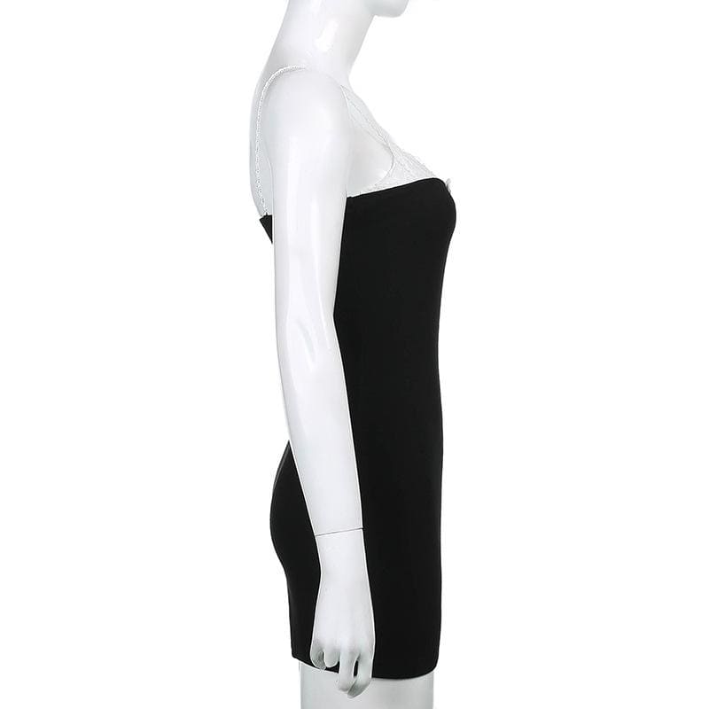Sweet Casual Simple Irregular White Lace Leg Ring Black Suspender Dress EE0857