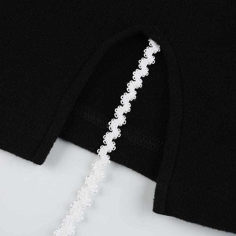 Sweet Casual Simple Irregular White Lace Leg Ring Black Suspender Dress EE0857