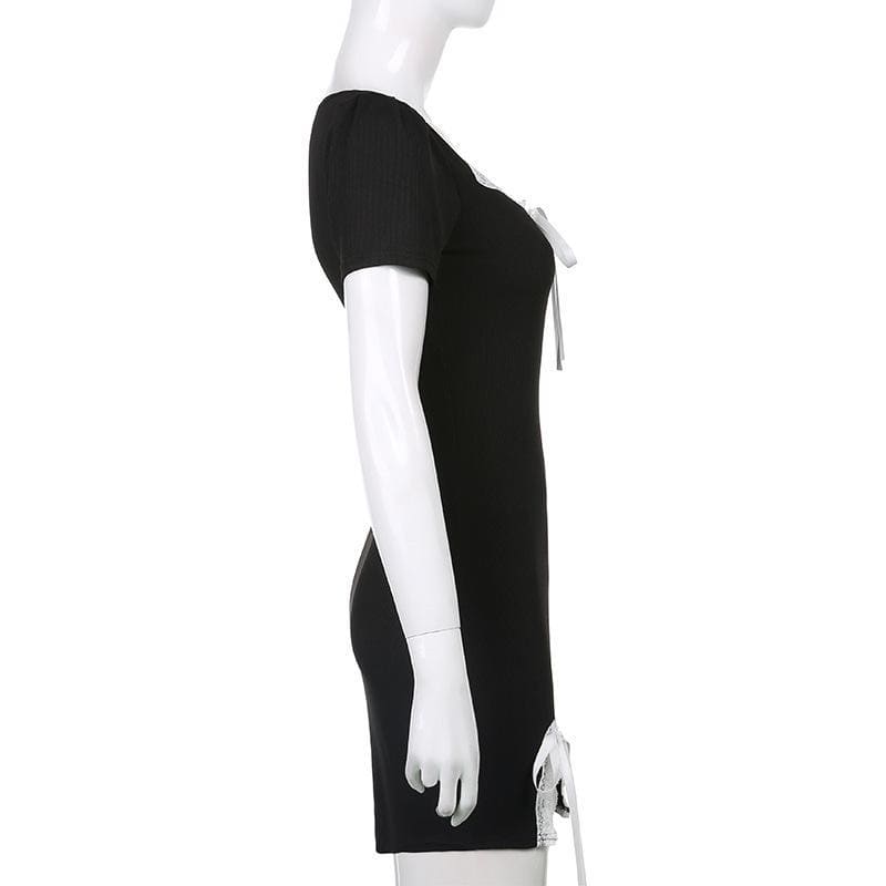 Sweet Comfy Witch Black Dress White Lace