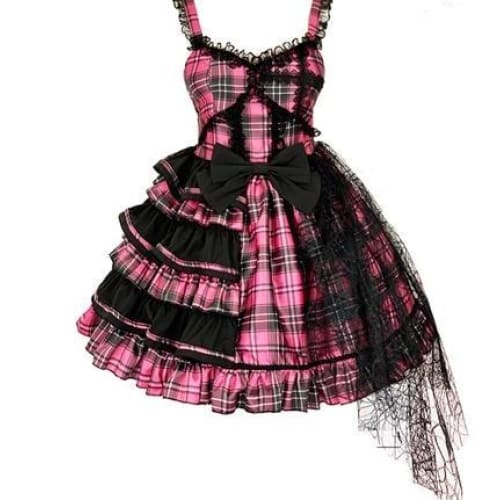 Sweet Plaided Bow Tie Halter Neck Lolita Dress Suit