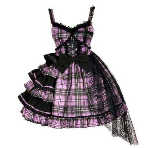 Sweet Plaided Bow Tie Halter Neck Lolita Dress Suit