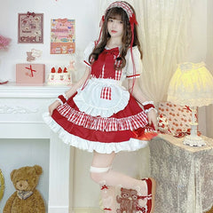 Sweet Red Lolita Cute Princess Maid Dress