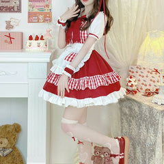 Sweet Red Lolita Cute Princess Maid Dress