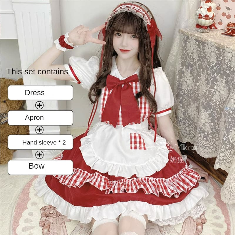 Sweet Red Lolita Cute Princess Maid Dress
